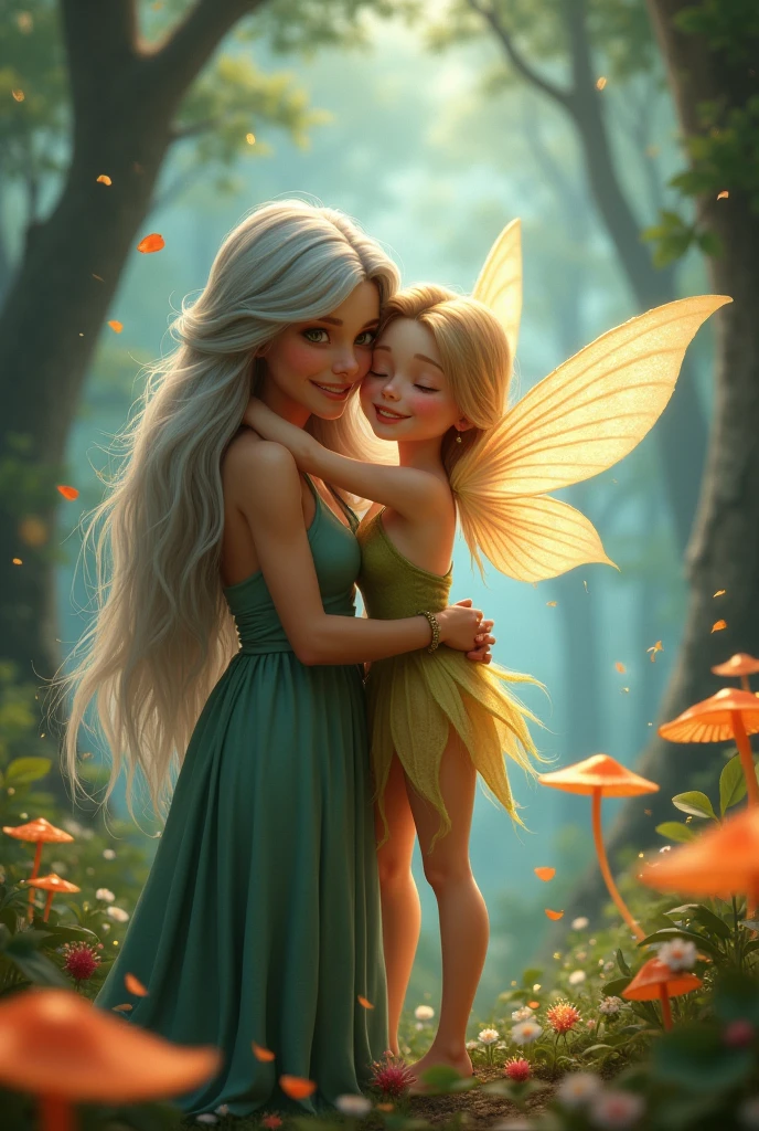 A  hugging her grandmother and they are both Disney-type fairies 