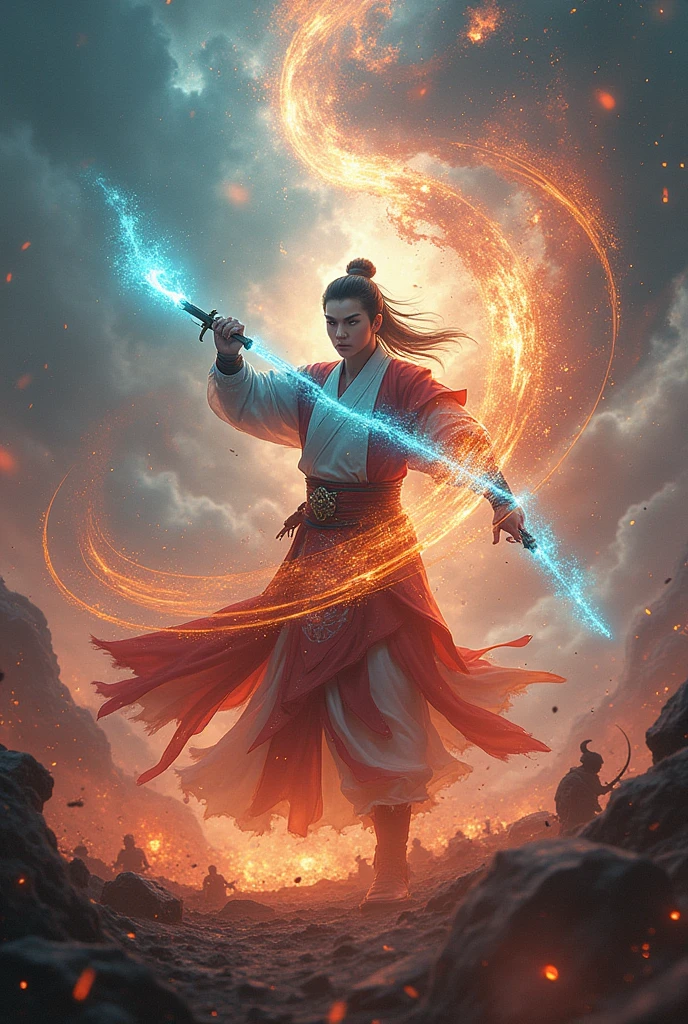 ((Scenes from the martial arts novel Yitian Slaying the Dragon)) Zhang Wuji first mastered the magical skill of moving the universe.In the Holy Land of Mingjiao"Guangmingding"The invading enemy coalition forces.