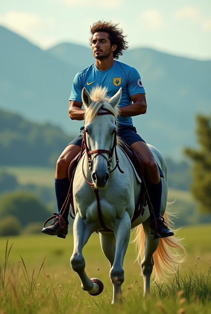 Diego Forlan riding a grey horse