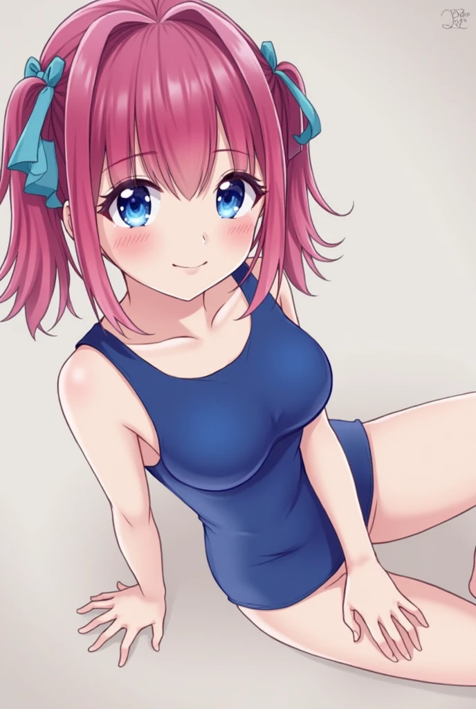 best quality, insanely detailed, nino nakano, breasts, blush, bedroom background, looking at viewer, cheerful eyes, masturbation, pussy, nsfw,arousal, one-piece swimsuit