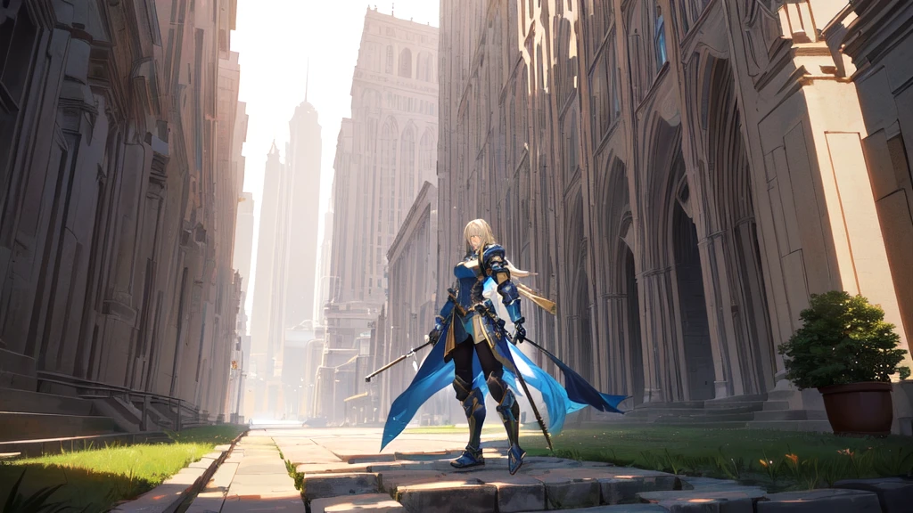 Put image in 2D, full body, do not modify the armor and scenery
