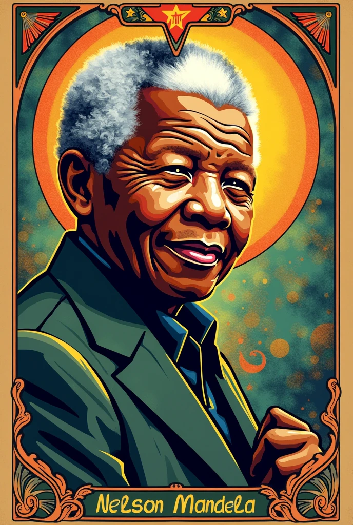 Tarot card featuring the revolutionary Mandela on a more colorful background