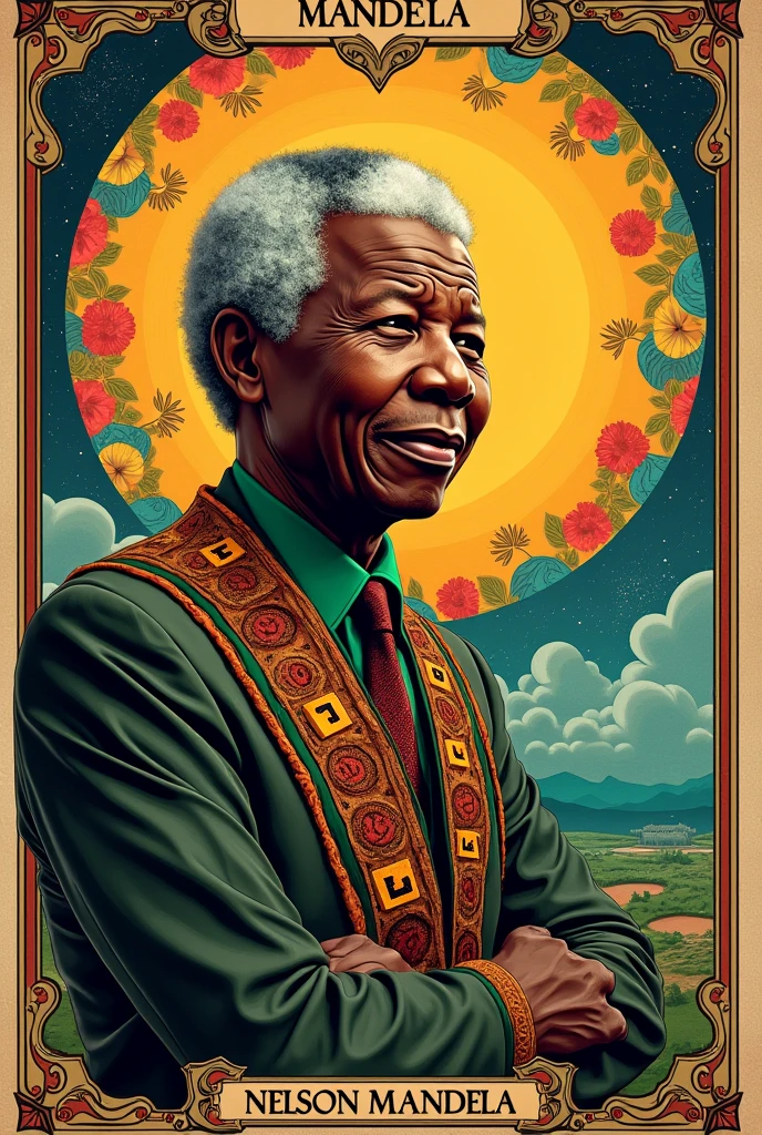 Tarot card featuring the revolutionary Mandela on a more colorful background