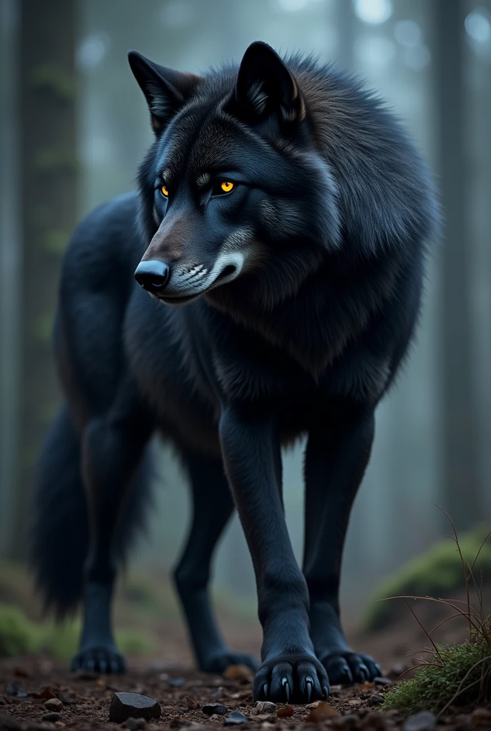 black wolf with amber eyes
