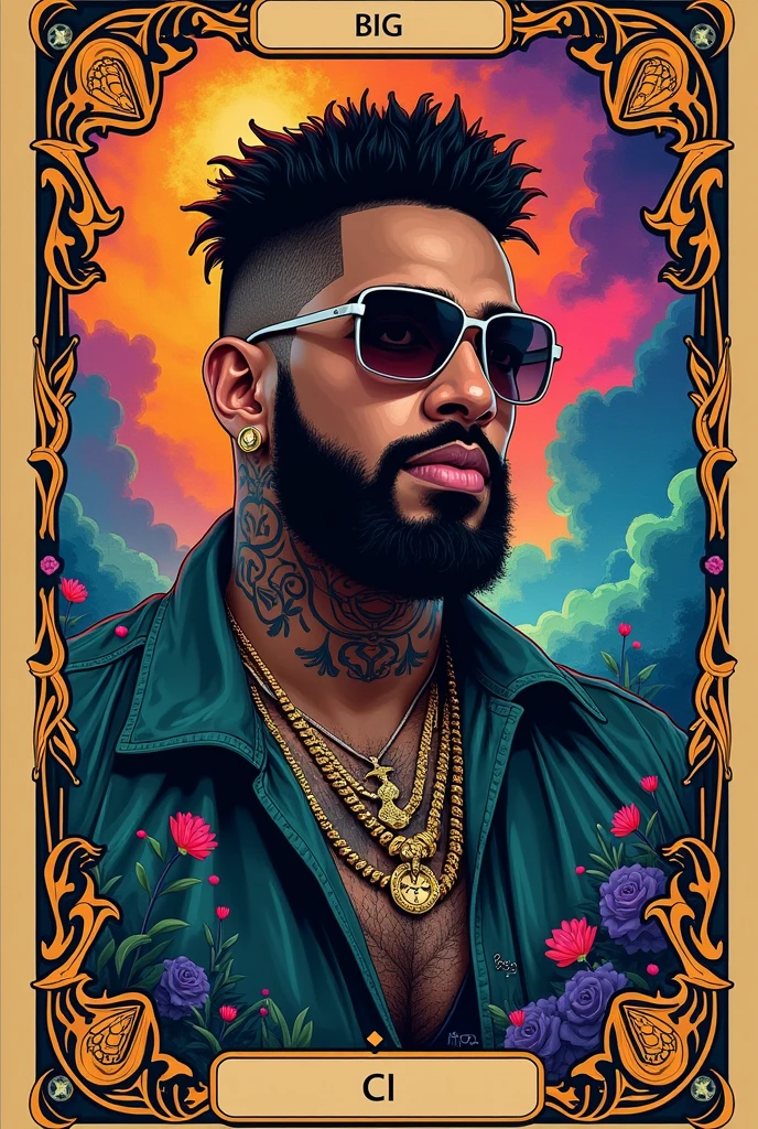 Tarot card featuring Brazilian rapper Big Ugli CI on a more colorful background
