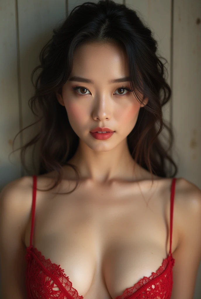 Request a picture of a beautiful, sexy, realistic woman, a thumbnail, to be posted on a gambling website. She must be an Asian woman. No text in the picture. The one that people voted as the sexiest, with visible bulging breasts.