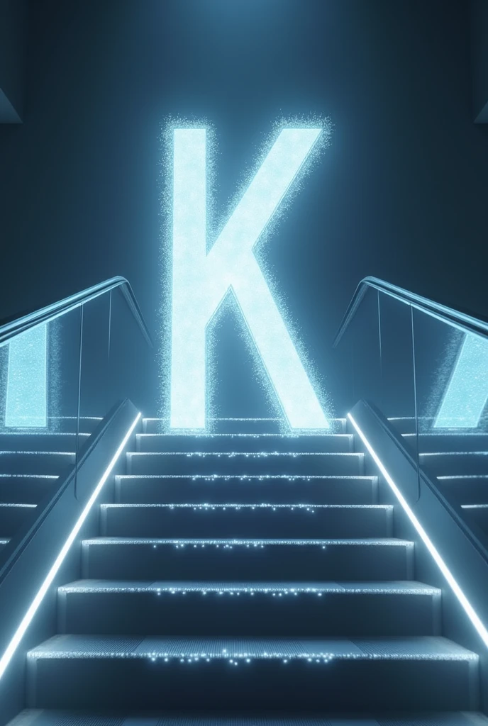 Letter K with escalator a luminous image floating down the stairs