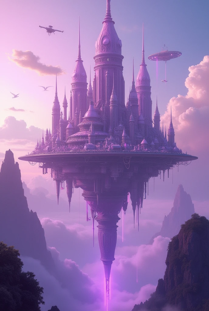 Purple city suspended in the air