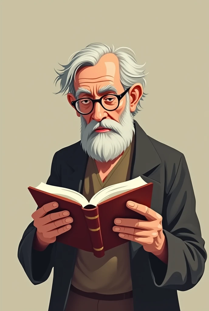 an old man reading a book, vector style and solid colors