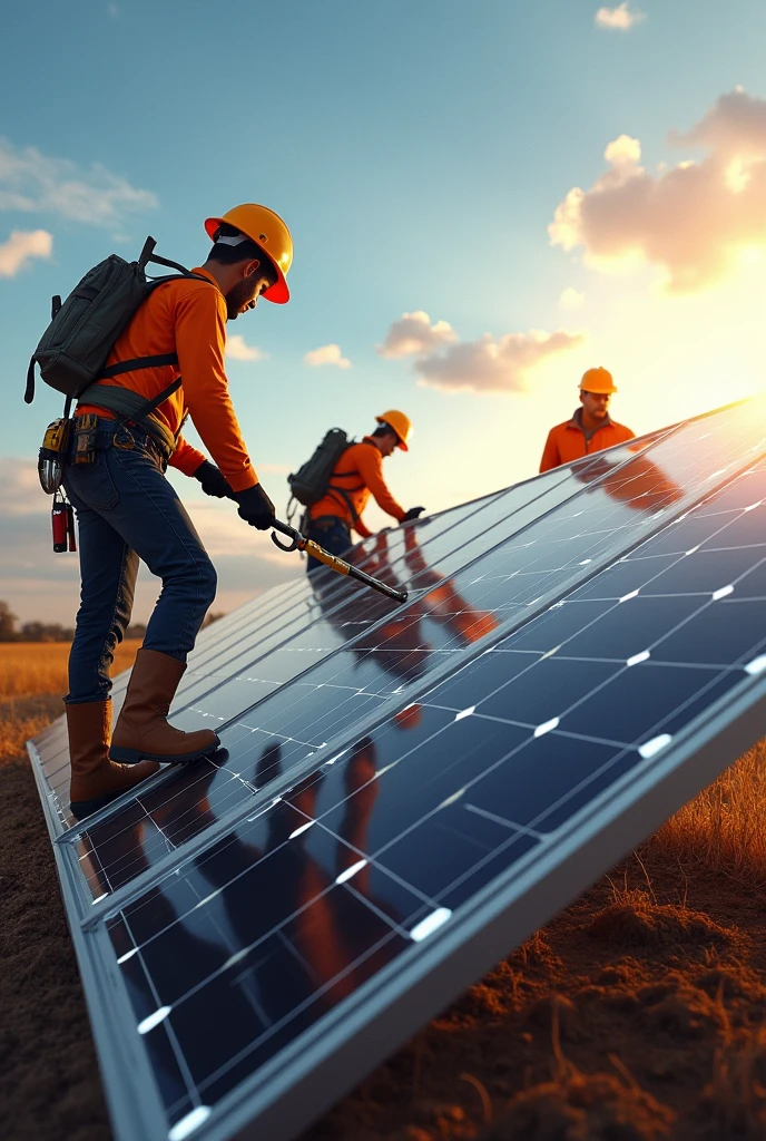 workers of the company inelectri sac, con caasco, Boots ,Tools and lots of coffee at a solar panel installation
