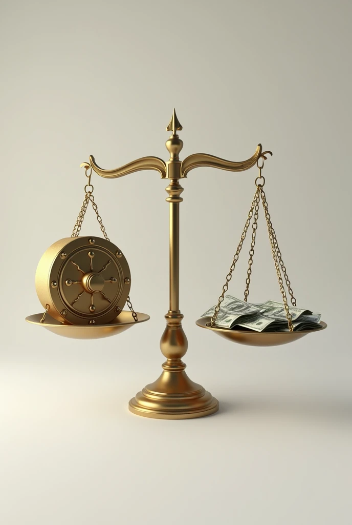 A scale with a vault on one side and a plate with money