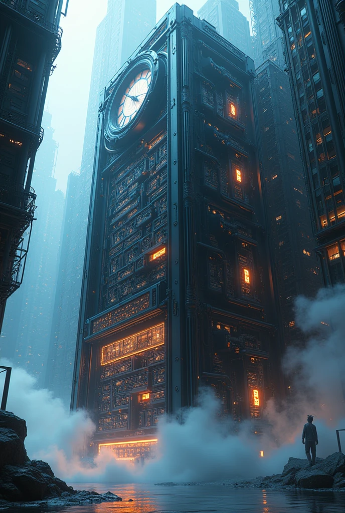 masterpiece 1.5,A huge and overwhelming mother computer, (cyber-, diesel, clock, vapor) , Conceptual installation art, 2.5D, delicate and dynamic, artistic, Hyper, Graphics CG Digital Art