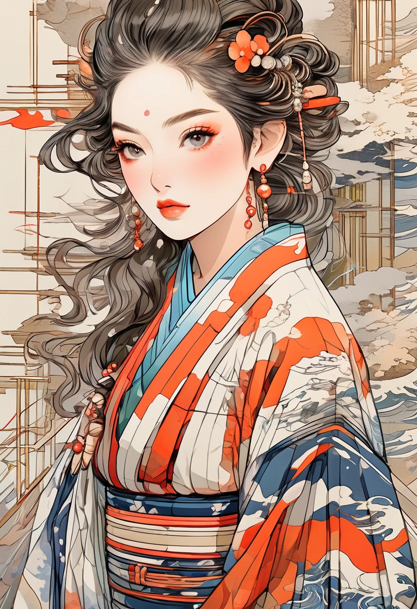 (Highest quality:0.8), (Highest quality:0.8), Perfect illustration((masterpiece, Highest quality)),(Realistic:1.3), masterpiece, Highest quality, (Intricate details:1.2), (scenery:1.3), Beautiful Face, (Black and White Theme), ukiyoe,
(((One person, Wearing a patterned kimono, (View Viewer:1.3), (Face Tattoos:1.2), Small demon horns,))), whole body,Realistic,Illustrator,anime,角を持つOne person, Detailed lips,custom, ,Texture Cropping, masterpiece, Style: Retro Classic, Japanese style,