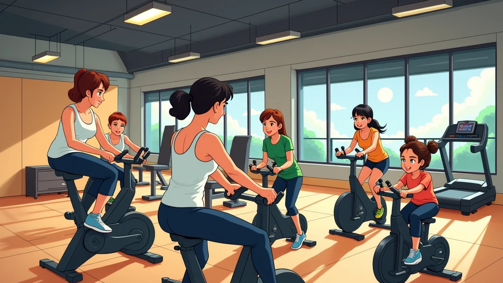 Cartoon Style，Official illustrations，Pictures inspired by Naohisa Inoue，there are many people on exercise bikes in a 健身房，background a gym, hedonic treadmill, healthy, Plenty of light, Natural soft lighting,