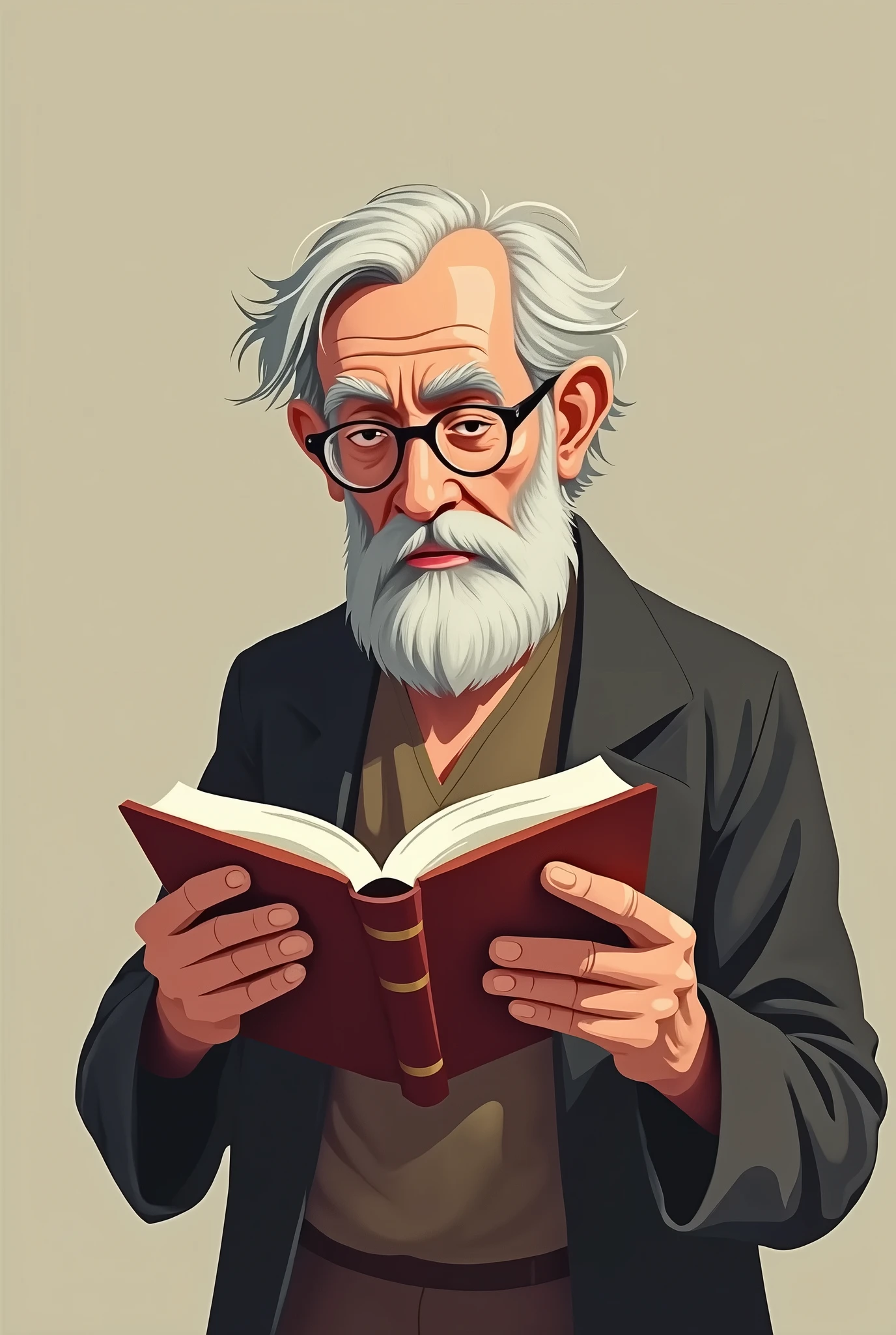 an old man reading a book, vector style and solid colors