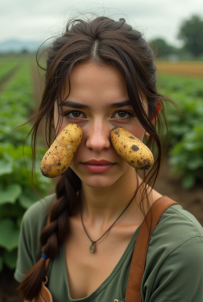 Girl farming potato in her face