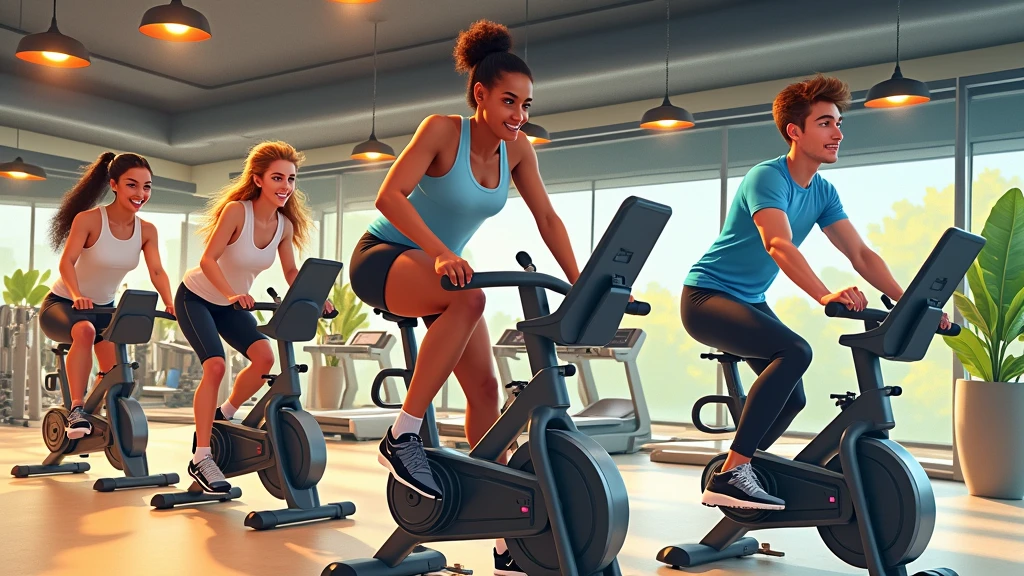 Pictures inspired by Naohisa Inoue,there are many people on exercise bikes in a 健身房,background a gym, hedonic treadmill, healthy, Plenty of light, Natural soft lighting,