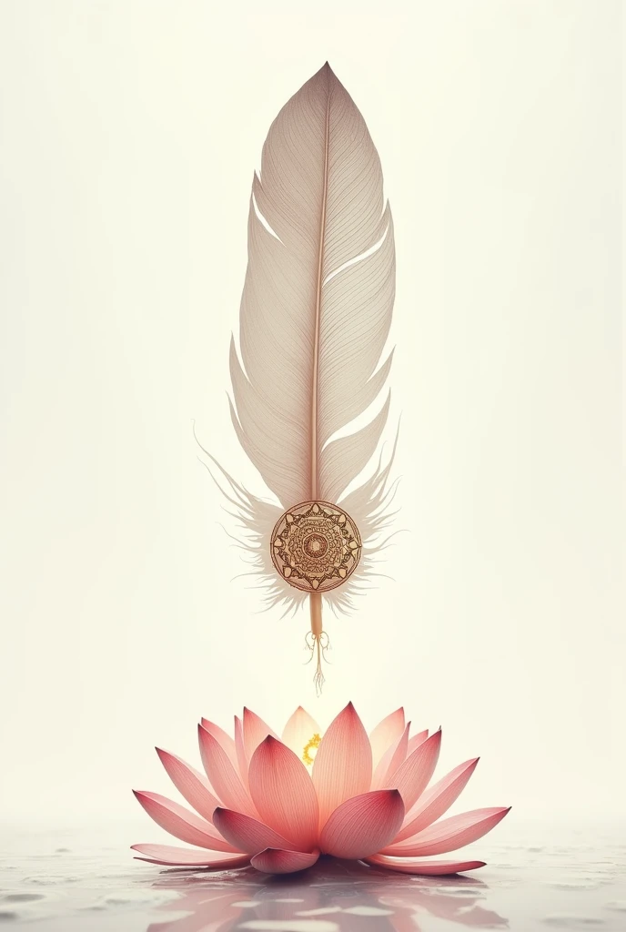 drawing (touch) of a feather, an unalome and a lotus flower. All united vertically.