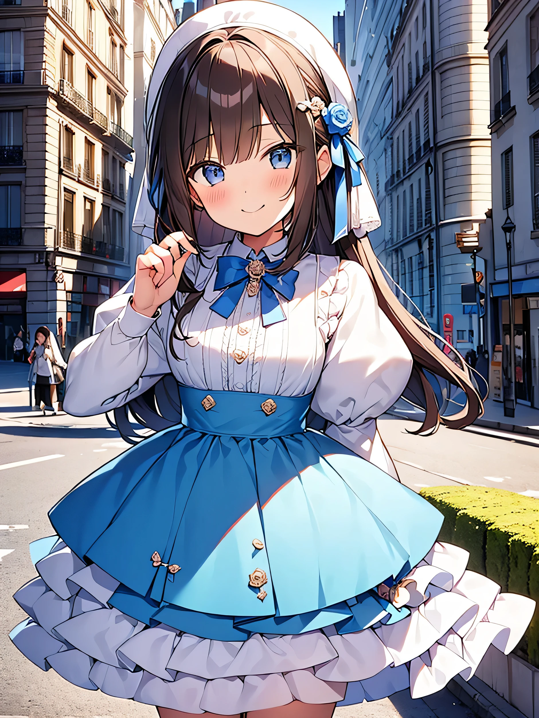 Girl in princess wedding dress、Holding a box of plastic models、Brown Hair、Twin tails、smile、口を開けたsmile、Alice in Wonderland、pussy juice stain panties、Highly detailed fingers、One Girl、White Rose、Streets of Paris