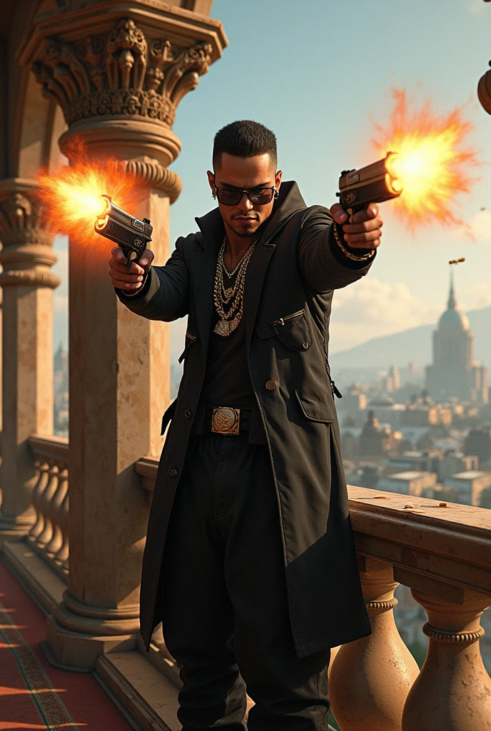 Duki shooting 2 mini Uzi's from the balcony of a mansion
