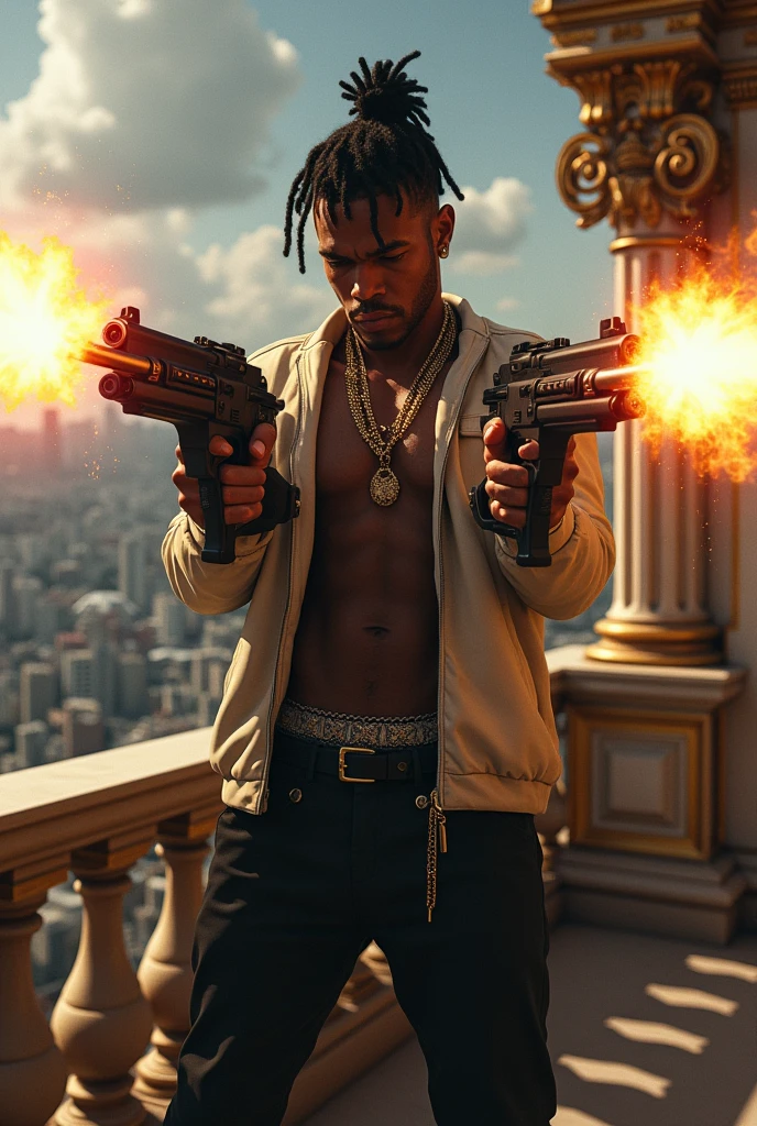 Duki shooting 2 mini Uzi&#39;s from the balcony of a mansion 