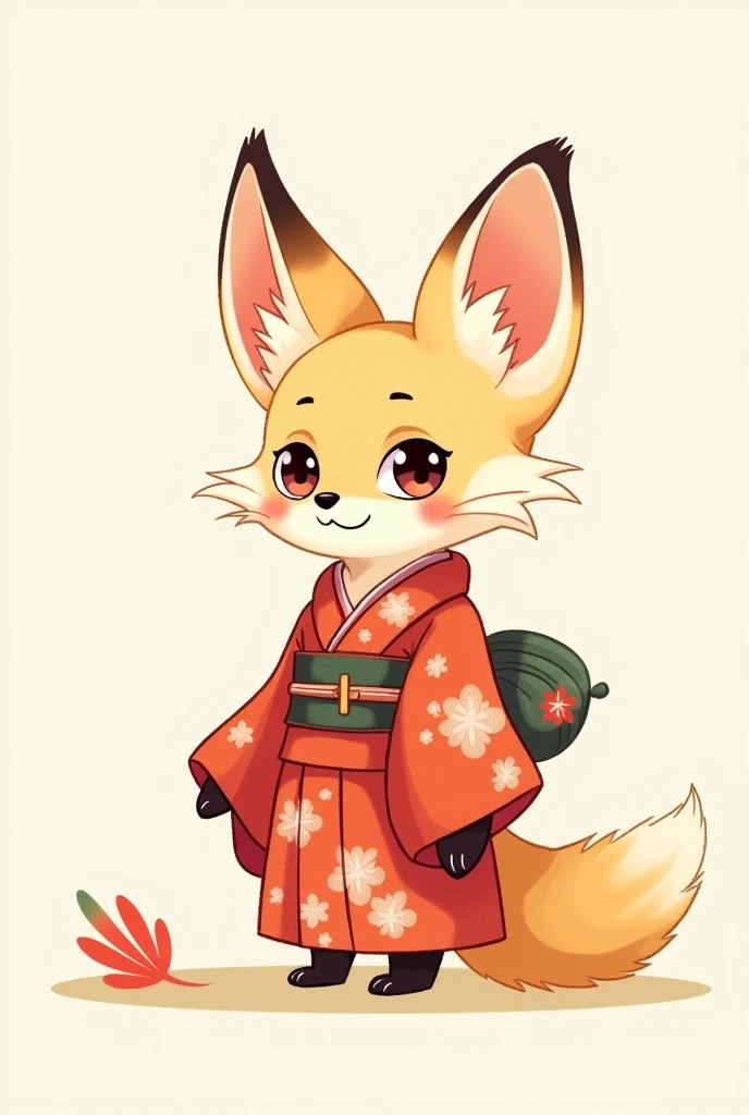 fennec, female, kimono, small arms and legs, cute, happy face, illustration for book , sem muitos detalhes, Simpler , cute and charismatic, without wearing clothes