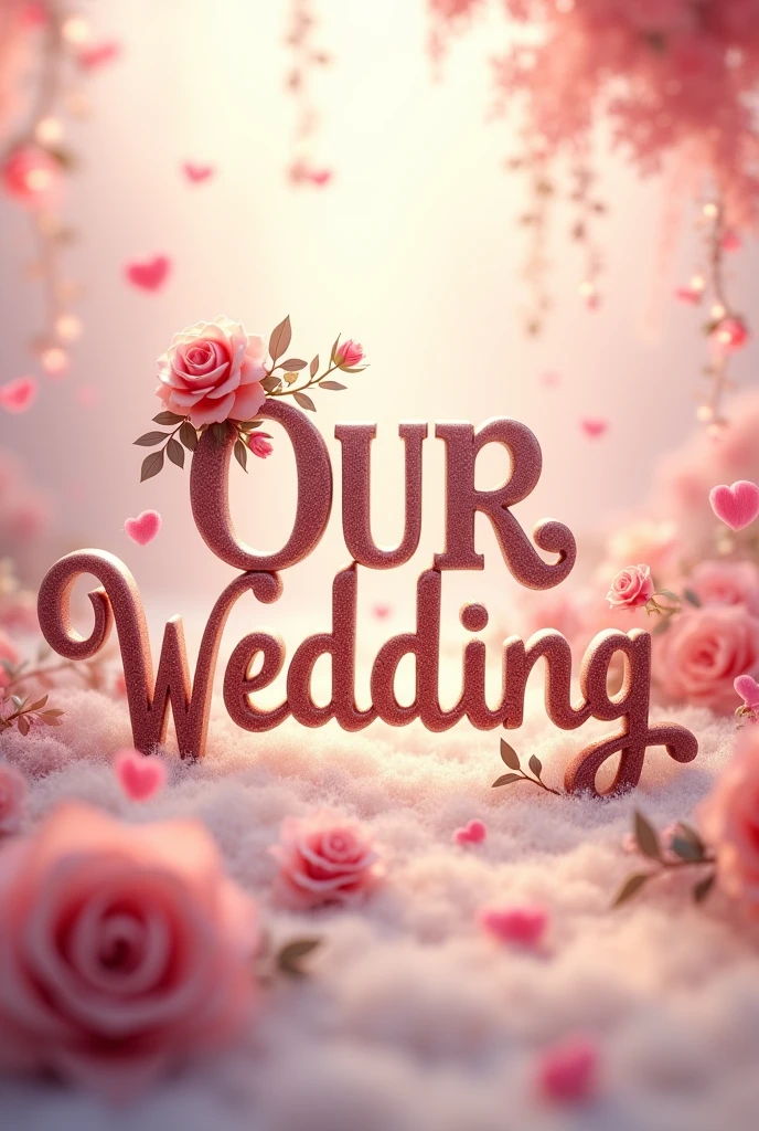 letters that say "Our Wedding" with a wedding theme with pink and reddish colors