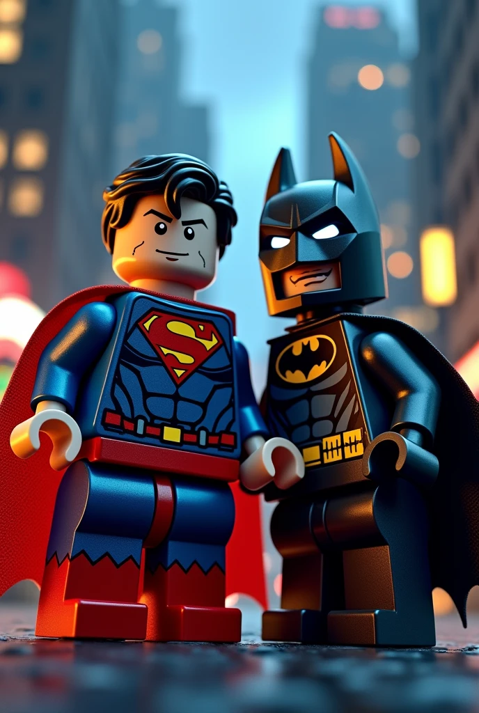 Superman and Batman in lego art, night
