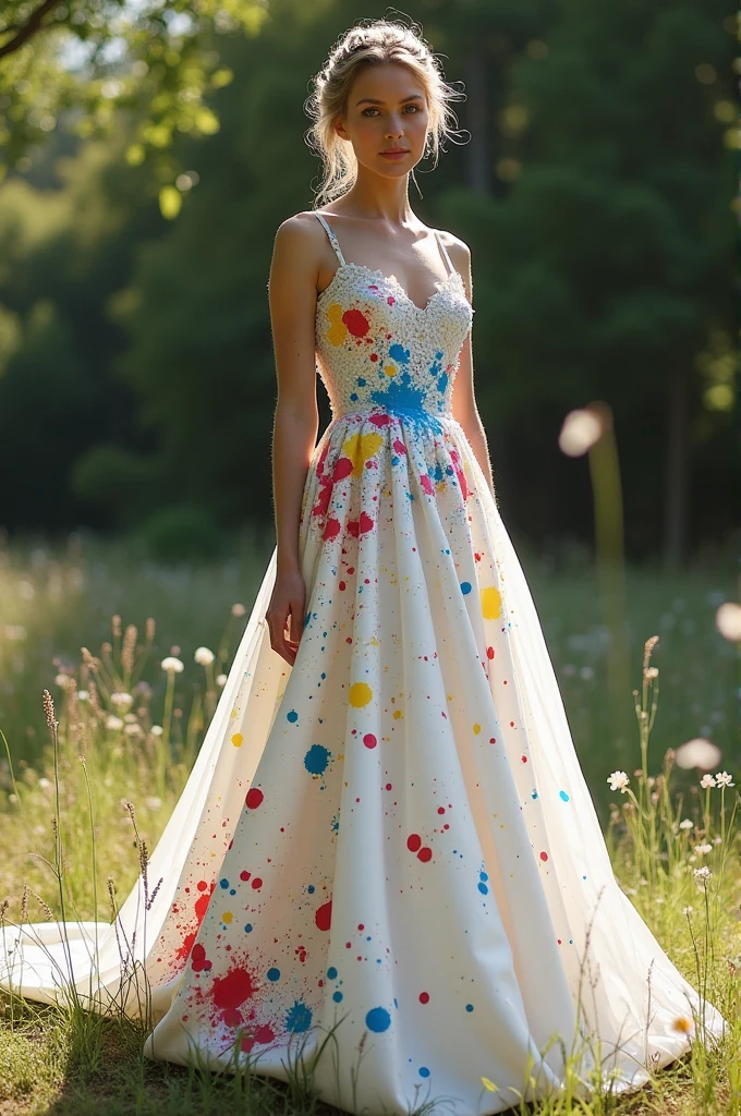 White dress covered in paint, Wedding godmother