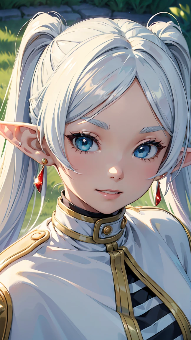 (16k, 8K, Raw, Best Quality, Masterpiece 1.2), Ultra HD, High Resolution, High Quality, Best Quality, (((Top View 1.3))), Best Quality, Ultra High Definition, Incredibly Absurd, Highly Detailed, 2.5D, Beautiful Goddess, Fairy and Elf Woman Walking on a Carpet of Rainbow-Colored Soap Bubbles, Pastel Clouds, Sunlight, Pop Art, Delicate Dynamic Effects Combining the Taste of Oil Painting and Watercolor Painting, Rainbow Fantasy,

Frielen, Girl 1 Person, shiny silver long hair, long and pointy ears like an elf, twin tails, jewelry, elf, earrings, capelet, white capelet, long sleeves, black and white striped shirt, parted bangs, pure white dress, belt, flower

, perfect anatomy, perfect proportions, nice lighting, bright colors, clean lines, information, blurred, stunning facial expression, restless emotions, gorgeous and cute, beautiful face and eyes in every detail, (masterpiece) beautiful face, young and handsome girl, really perfect skin, blurred, stunning facial expression, restless emotions, gorgeous and cute, beautiful face and eyes in every detail, (Audrey Hepburn), (cute), (J-POP idol), (thighs, (depth of field), (depth of field), soft light, shining lens gaze, (droopy eyes), straight teeth, shy smile, fluttering hair, a scene from Blake's movie,