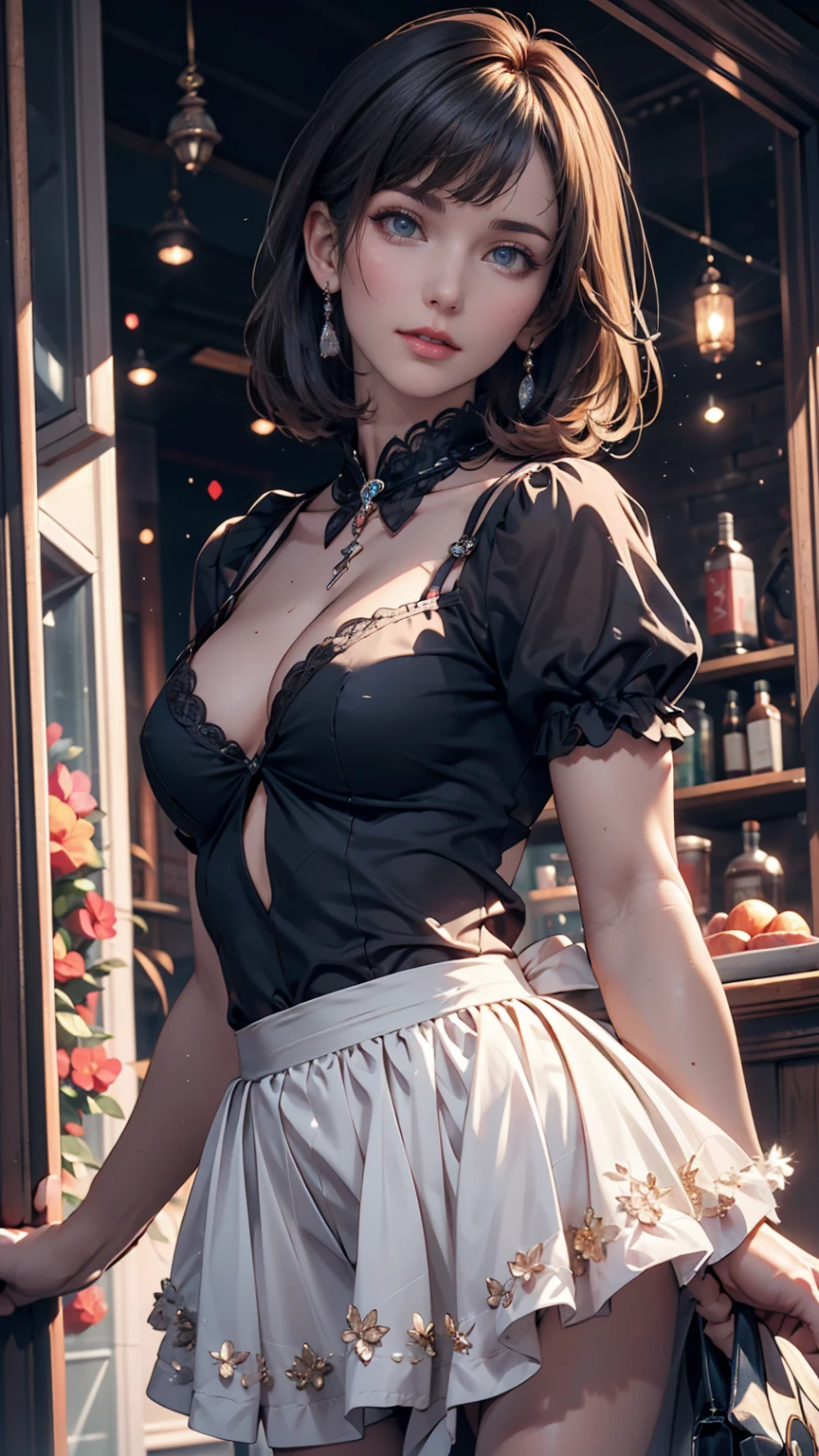 masterpiece, Highest quality, High resolution, One person, alone, Anastasia (Idol Master), Idol Master cinderella girls, blue eyes, short hair, Grey Hair, Black Dress, Cowboy Shot, , Mouth closed, upper_body,