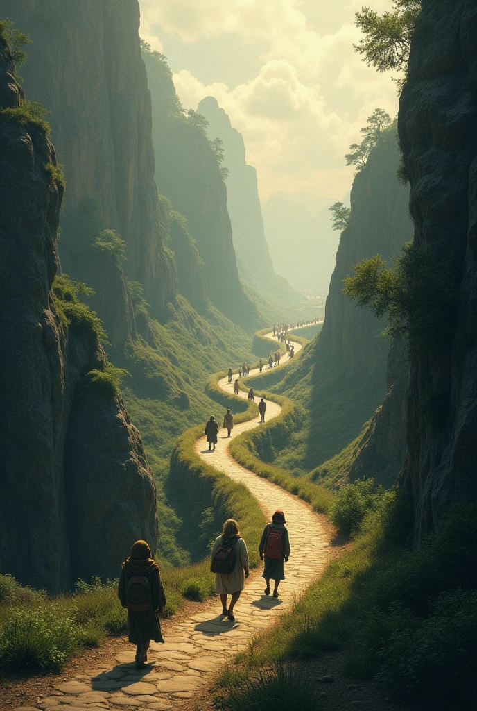 two ways, One is narrow and there are few people on it and the other is a wide road and there are more people on it..