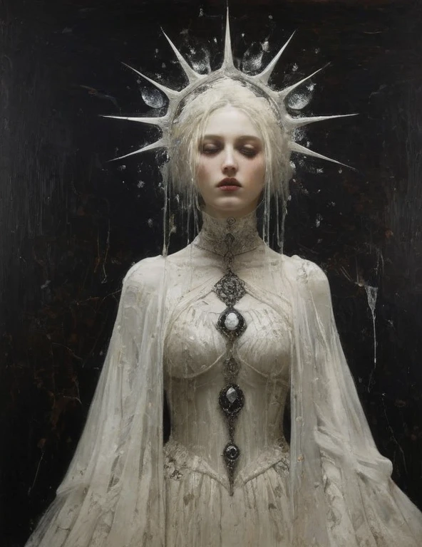 James Gurney, Surrealist art , dreamlike, occult, enraged, Symbolic, complicated, detailed,, (Gothic but very beautiful:1.4), (masterpiece, best quality:1.4) , Nicola Samori style, Ice Queen