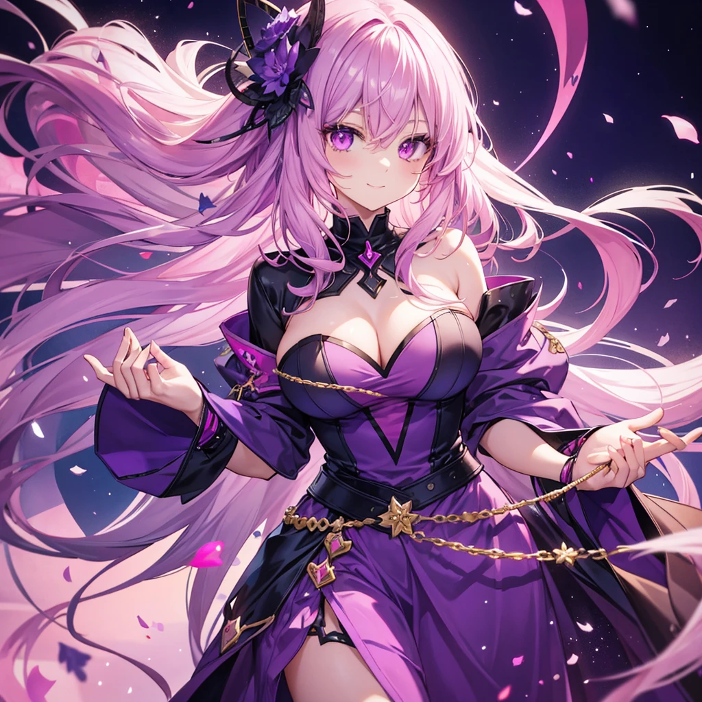 girl,full body,(detailed face:1.2), Masterpiece, fashion,black dress,, medium hair, light pink purple hair, purple pink eyes,There are wings hanging on the head...,white background,Vtuber,Full HD,bat,The left wing of the head is white..,Long hair braided back,Shoulder length facial hair,purple highlighted hair color,There is a black choker on the neck...,full body,soft smile,ชุดมีลายดาวสีเหลืองและลายเงาbat.,ปีกbatสีดำทึบติดอยู่ที่ศีรษะทั้งซ้ายและขวา,Hands and arms are close to the body.