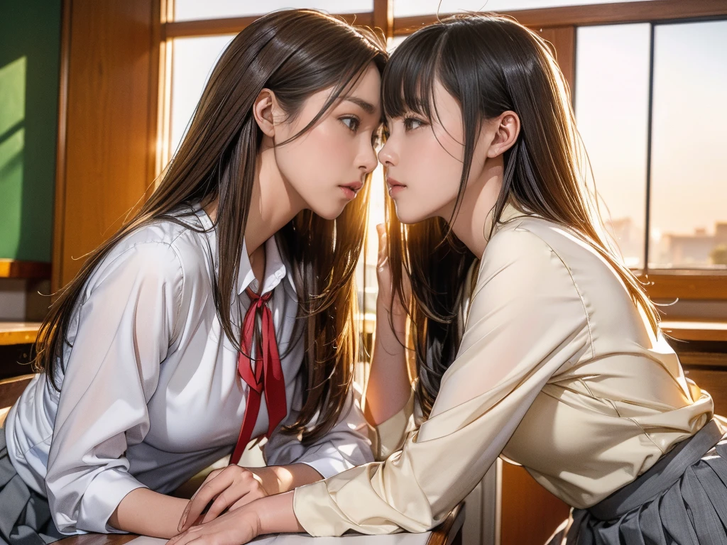 (masterpiece, best quality), perfect anatomy, perfect hands, two school girls are deeply in love with each other