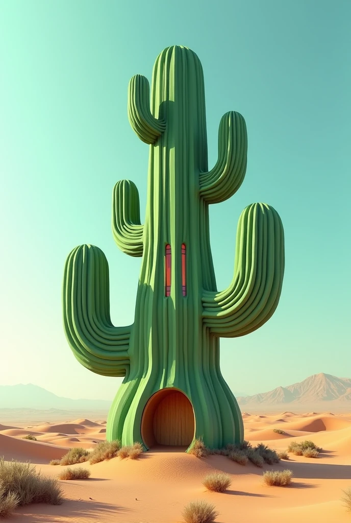 Give me a three-story house in the shape of a cactus