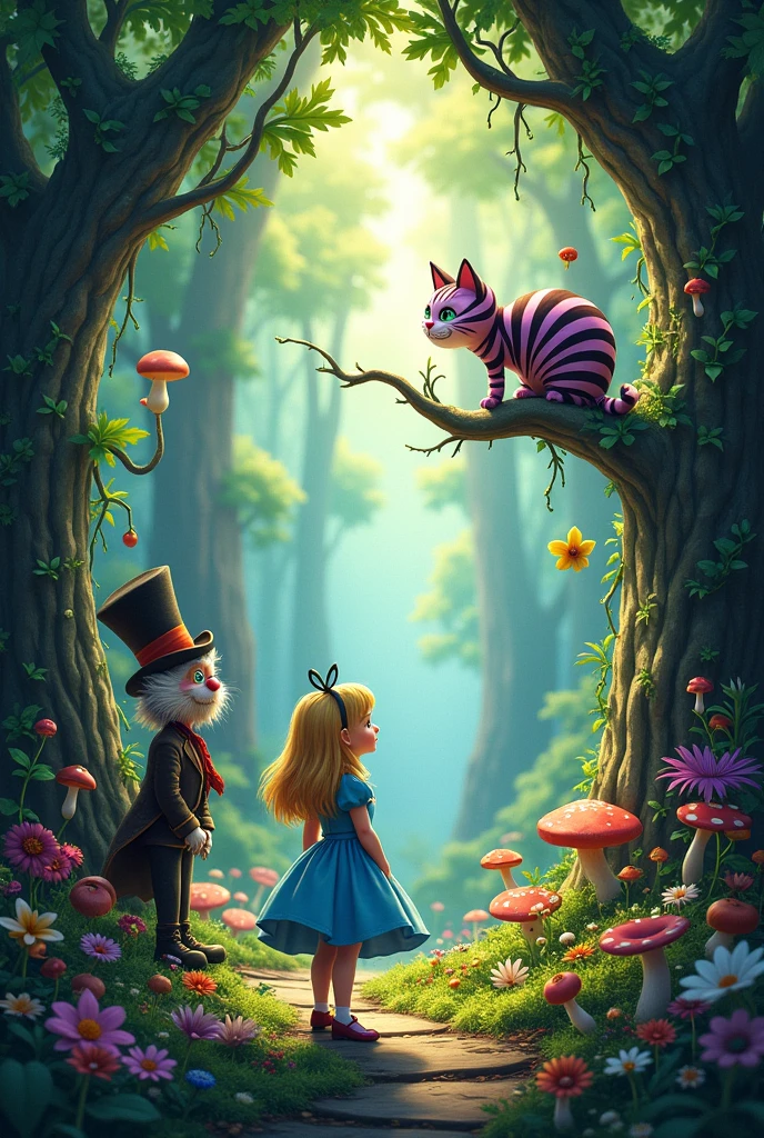 Alice in wonderland poster with nature and smiling cat, the mad hatter, WATCHES