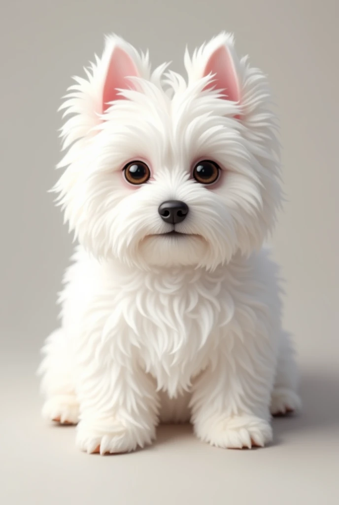 White furred Maltese dog with pink ears