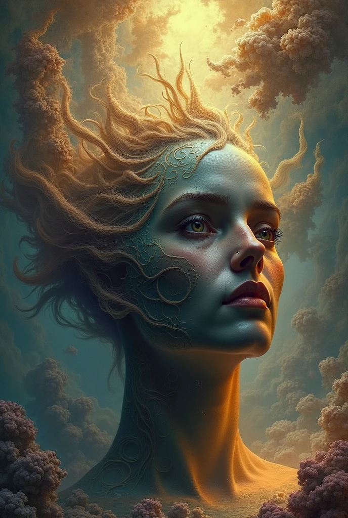A Psychedelic Portrait of a Therapist, Surrealism, psychedelics, Face, detailed, complex, elegant, agility, highly detailed, Digital Painting, Art Station, Concept Art, Smooth, Clear focus, illustration