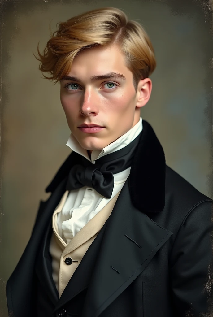 Photo of blond man, big blue eyes, handsome, white, straight nose, thin mouth. 1850s dress