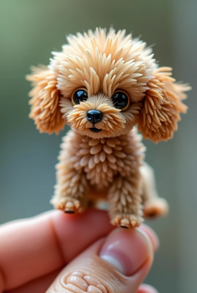 Realistic, 8k, Toy Poodle Micro Tiny  [robot] Perched on a human finger