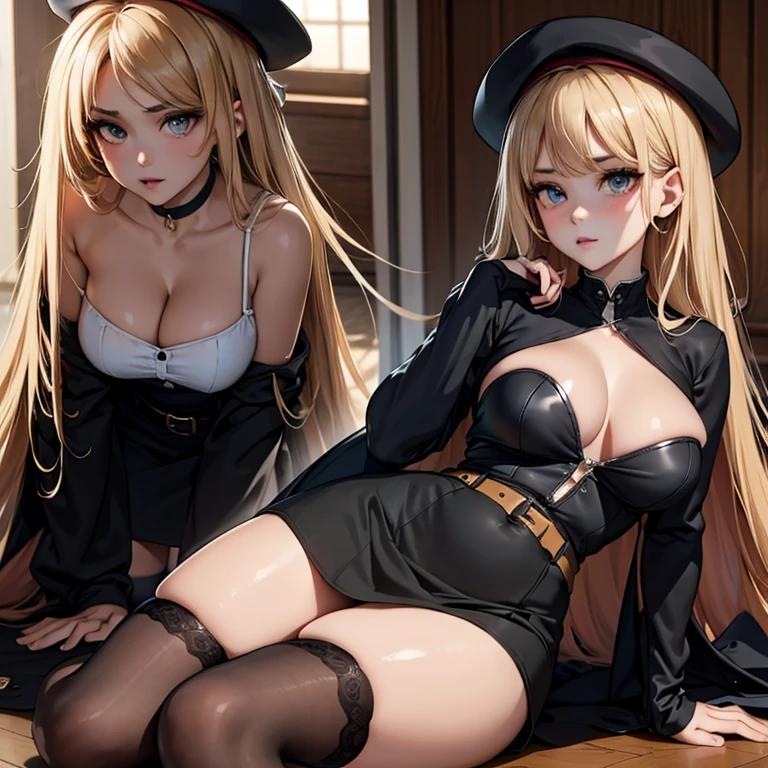 on fours, back view, sex, sensual poses, hot poses, legs spread, (masterpiece, best quality:1.4), absurdres, highres, ultra detailed, beautiful, (secretary), (perfect face, detailed face, beautiful:1.3),(natural breasts, cleavage), collarbone, fingerless gloves, gloves,spaghetti strap top, black pencil skirt, tight, over the knee skirt, hat, elegant secretary outfit, thighhighs, thick thighs, thighs, multiple belts, More detailed 8K.motor irreal:1.4,UHD,La mejor calidad:1.4, fotorrealista:1.4, textura de la piel:1.4, obra maestra:1.8,obra-prima, mejor calidad,objeto Objeto], (detailed face features:1.3),(manos detailed)