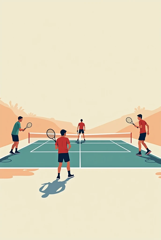 Minimalist square-sized image of Novak Djokovic with Sinner and Nadal, playing a game. In the background a tennis court., with soft and pretty colors, with the English phrase of Novak Djokovic: “The winner is the one who believes most in victory”. It is important that Novak and the phrase are the protagonists of the image..