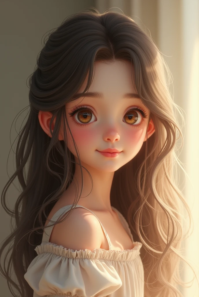 beautiful long-haired girl with an innocent face and adorable chubby cheeks 