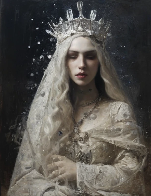 James Gurney, Surrealist art , dreamlike, occult, enraged, Symbolic, complicated, detailed,, (Gothic but very beautiful:1.4), (masterpiece, best quality:1.4) , Nicola Samori style, Ice Queen 