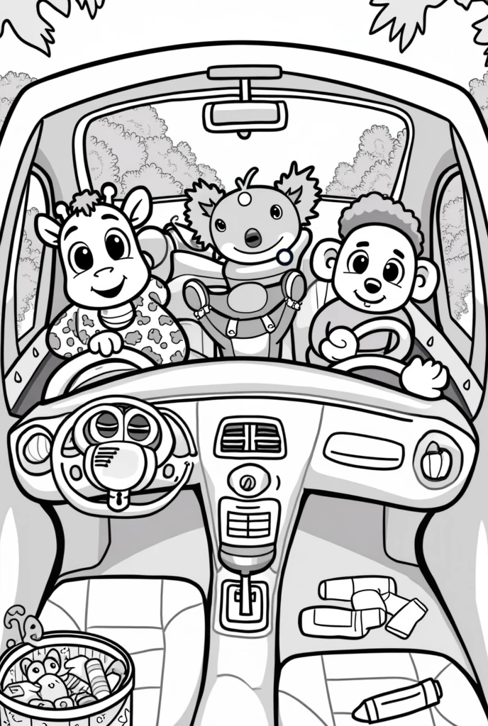 Animals inside cars for s to color