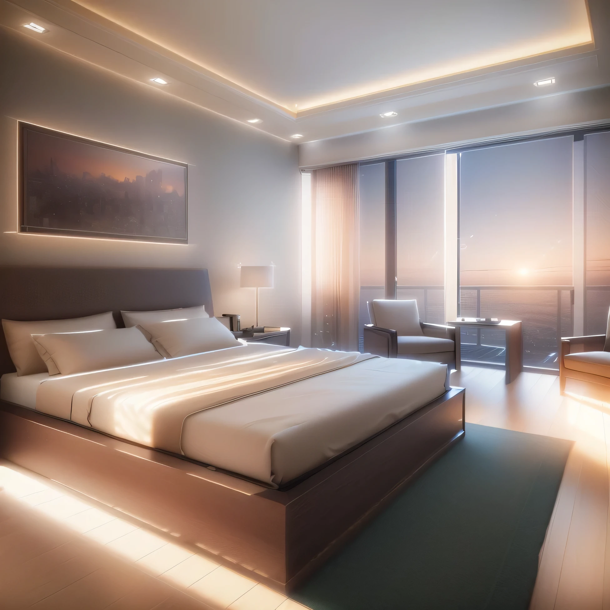 Daylight bedroom, good quality, high resolution.color matching,, ,4k,vray render,octane render,surreal,professional photography,exterior design,professional photography,exterior photography,wide angle shot,super detail,high resolution,full frame,full body