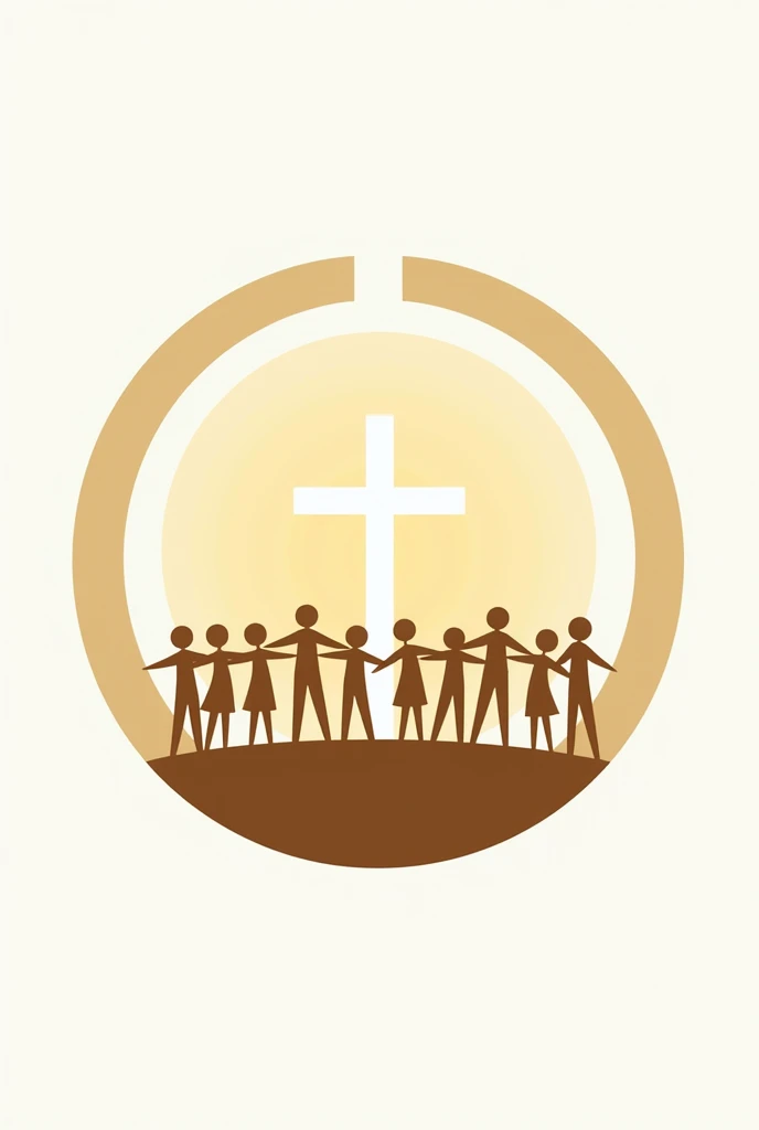I need a religious logo that goes along with this motto, "Young Heralds, builders of peace" that it has drawings like little dolls that match the motto and that it has the words of the motto written in Spanish