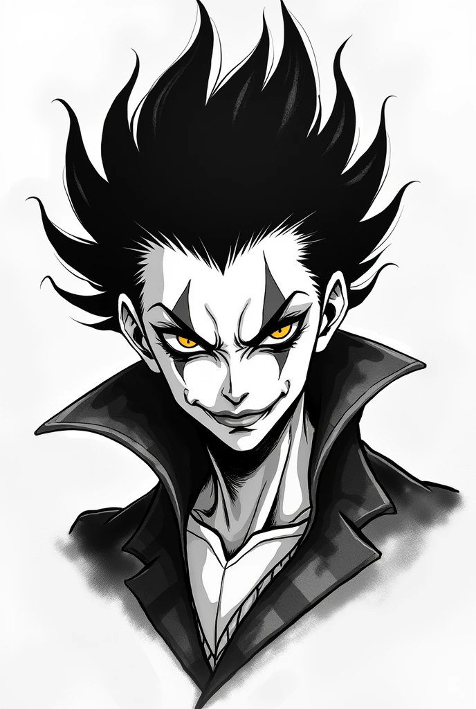 A black and white drawing of Hisoka for a tattoo