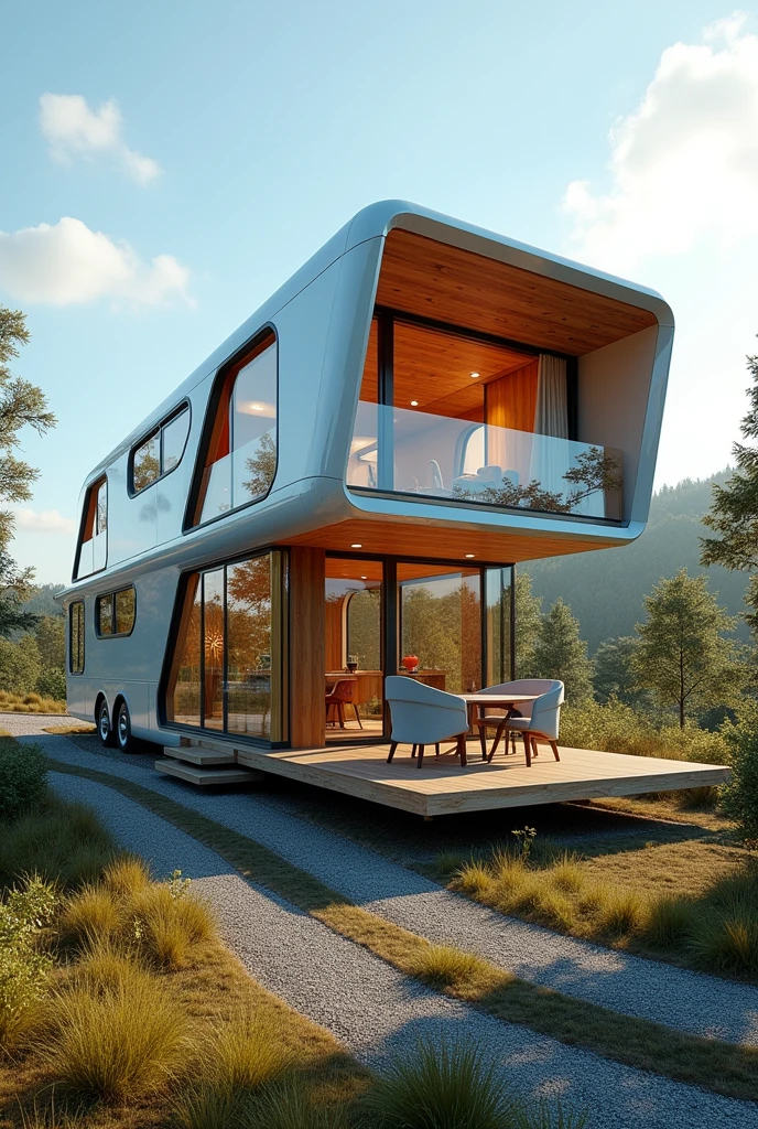 Give me a three-story house based on a tour bus
